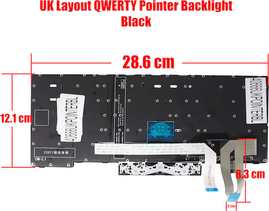 Лаптоп клавиатура Keyboard Lenovo ThinkPad E480 20kn 20kq T490 20n2 20n3 E485 20ku E490 20n8 20n9 L480 20ls 20lt R480 01yp240 01yp320 01yp400 UK Pointer Backlight Черна Κωδ.40666ukpointerbl