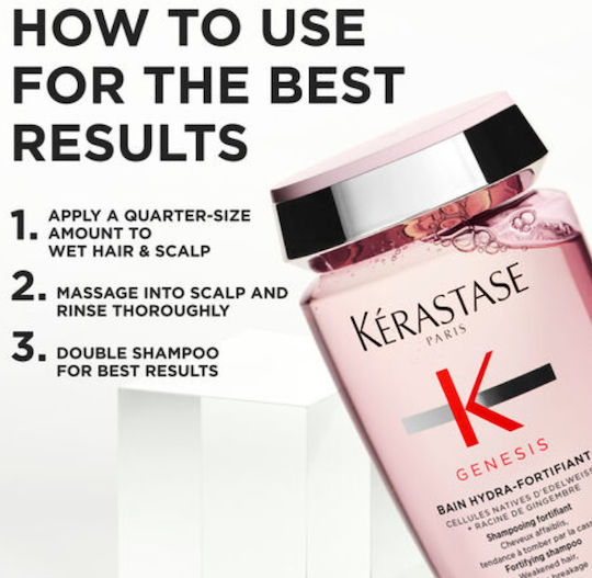 Kérastase Genesis Bain Hydra Fortifiant Hair Care & Styling Set Against Hair Loss for Thin Hair with Shampoo, Conditioner & Heat Protection 3 Pieces