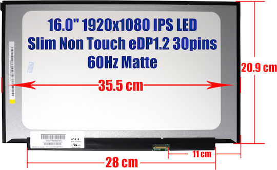 16" LED / Slim / Touch / 60Hz 1920x1080 Matte Laptop Screen for Acemagic Ax16 Pro 1-SCR0746