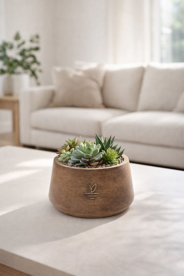 Stewehome Decorative Concrete Pot Aged Look Brown Cactus Succulents Bonsai 15x10 Cm