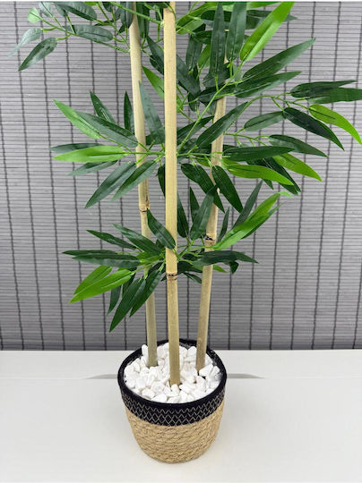 Stewehome Dekoratives Bambus Topfpflanze Geflochtene Rattan Baumwolltopf 3 Stämme Schwarze 16x12x81 Cm