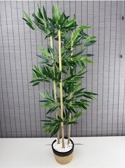 Stewehome Dekoratives Bambus Topfpflanze Geflochtene Rattan Baumwolltopf 3 Stämme Schwarze 16x12x81 Cm