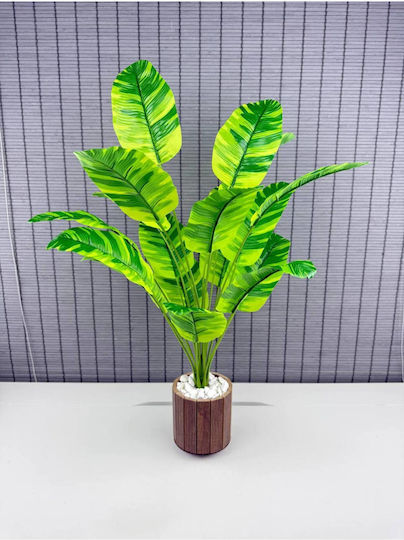 Stewehome Artificial Plant Leaves Wood Potted Plant Banana Striped Brown 12x13 Cm