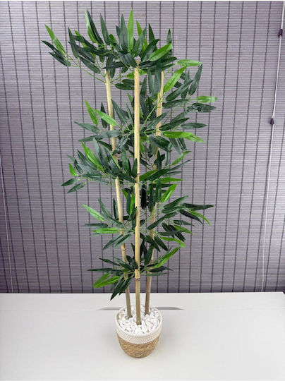 Stewehome Dekoratives Bambusbaum Geflochtene Korb Pflanzgefäß Weiß Baumwolle 3 Stämme Weiß 16x12x81 cm