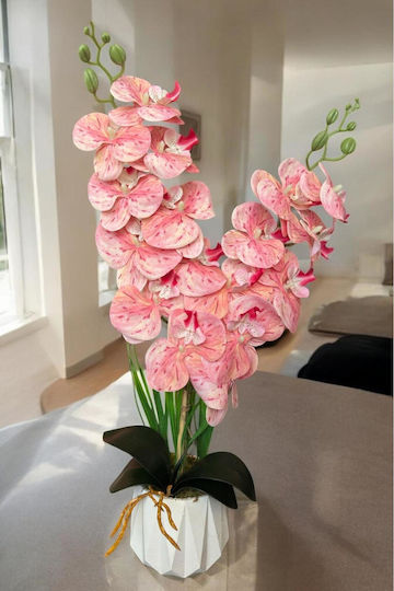 SteweHome Dekorative Künstliche Orchidee Zwei Zweigstellen Flüssige Textur Modernes Weißes Gefäß Rosa