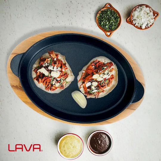 Диск Fajita Овален Чугун 24 X 18 Cm Дървена Основa Lava