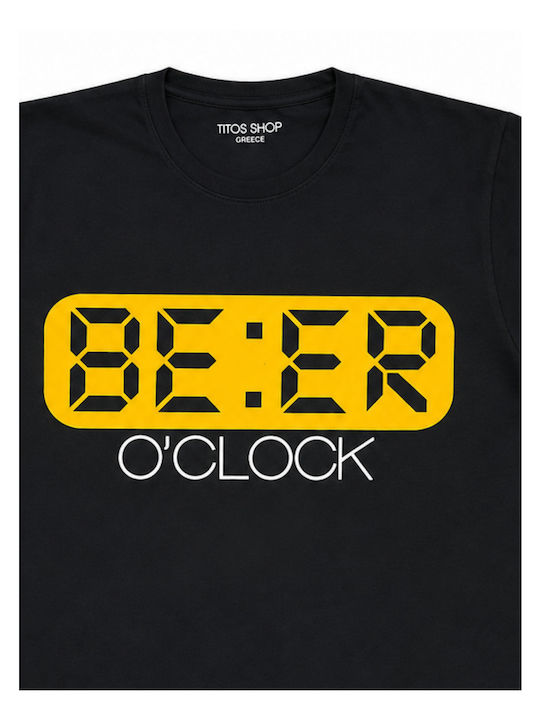 Men's T-shirt Beer O'clock Graphic Print Black 63835
