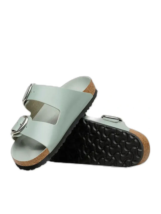 Big Buckle Leather Women's Sandals Green