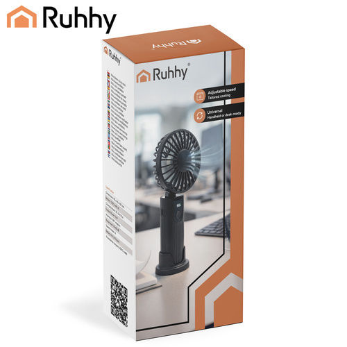 Ruhhy Handheld USB Electric Fan with Water and Power Bank 5W Black 19365