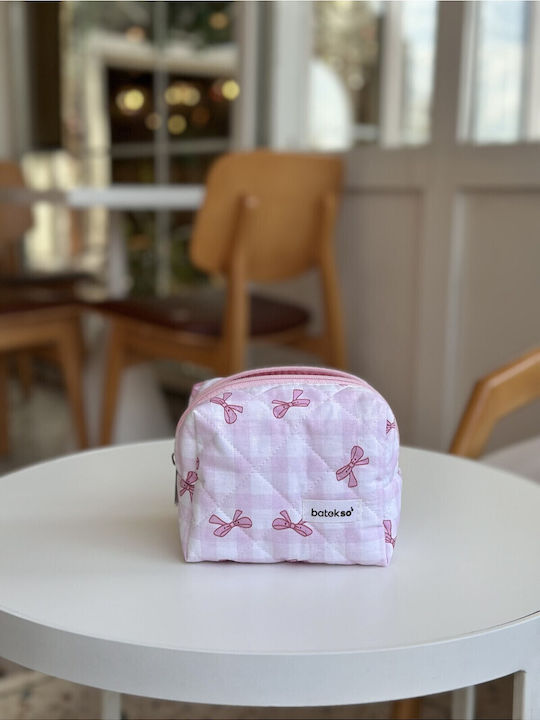 Enpapa Small Makeup Bag Pink Checkered Ribbon Pink 13x13x9 Cm
