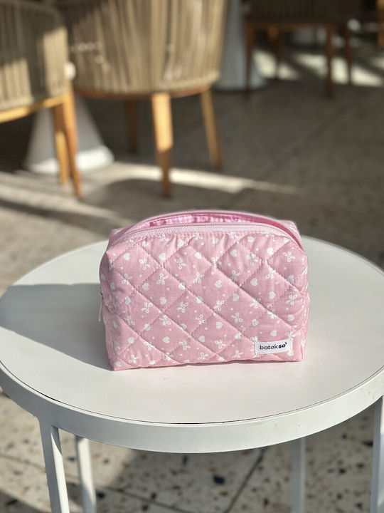 Enpapa Голяма Чанта За Грим Розова Панделка Памук 19x18x7.5 См