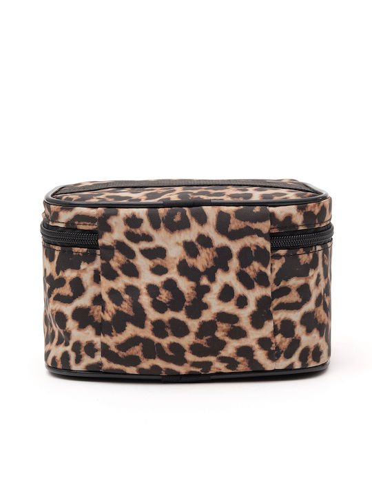 Enpapa Double Layer Large Travel Makeup Bag Functional Cosmetic Organizer Leopard Print