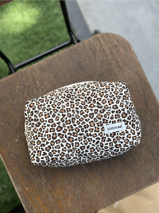 Enpapa Makeup Bag Leopard Design Large Brown 19x18x7.5 Cm