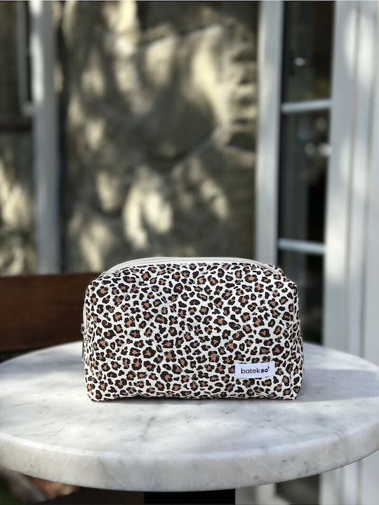 Enpapa Makeup Bag Leopard Design Large Brown 19x18x7.5 Cm