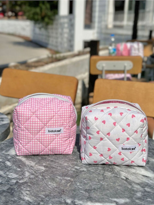 Enpapa Set Of 2 Small Makeup Bags Pink Heart Pink Square Design Pink 13x13x9 Cm