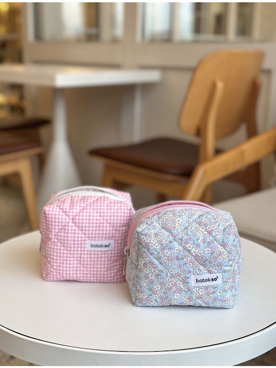 Enpapa Set of 2 Small Makeup Bags Blue Pink Flowers Pink Checkered Pattern Multicolored 13x13x9 Cm