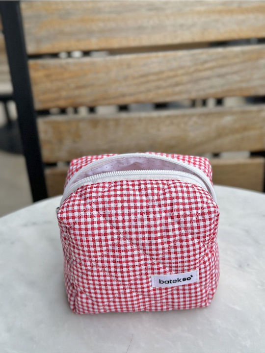 Enpapa Small Makeup Bag Red Checkered Design Red 13x13x9 Cm