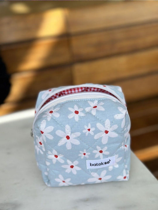 Enpapa Small Woven Straw Makeup Bag Daisy Design Light Blue Multicolored 13x13x9 Cm