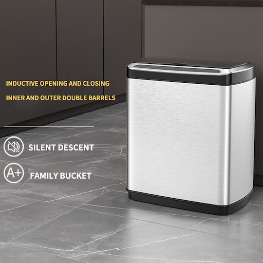 Waste Bin from Inox Steel with Sensor Silver 30lt