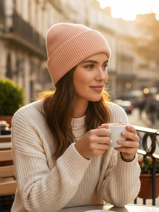 Beanie Unisex Beanie with Rib Knit in Orange Colour