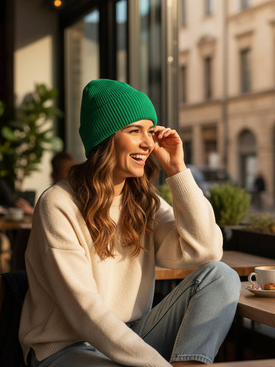 Unisex Beanie Mütze mit Rib Strick in Grün Farbe