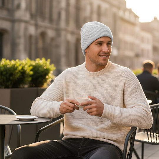 Beanie Unisex Beanie with Rib Knitting in Grey Colour