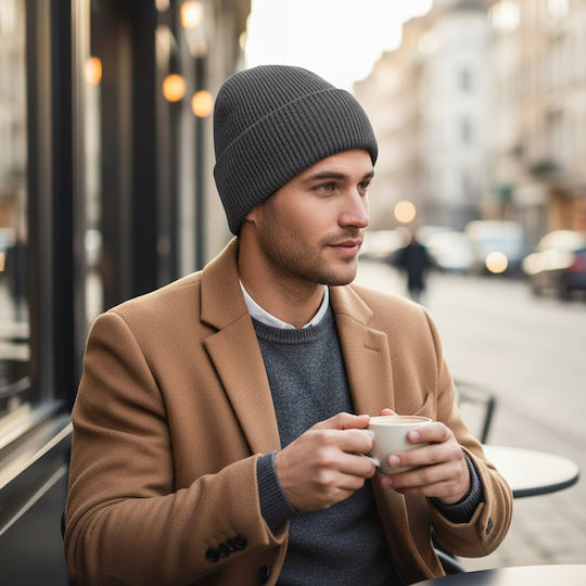 Beanie Unisex Σκούφος με Rib Πλέξη σε Γκρι χρώμα