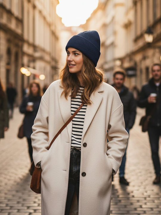 Beanie Unisex Beanie with Rib Knit in Navy Blue Colour