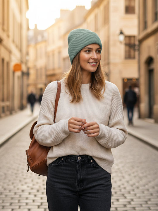 Beanie Unisex Beanie with Rib Knit in Green
