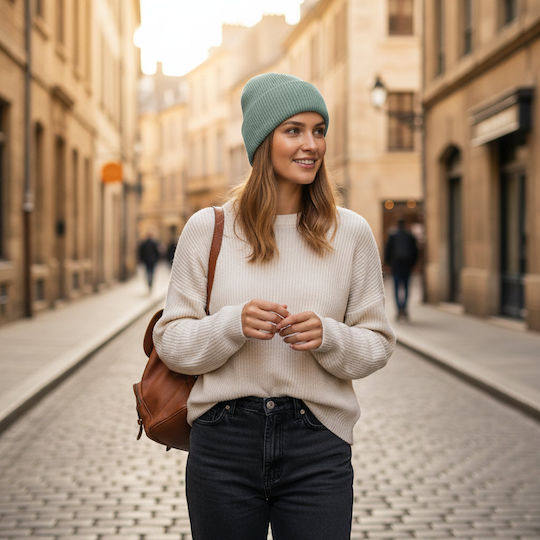 Beanie Унисекс Шапка с Ребро Плетка в Зелен цвят
