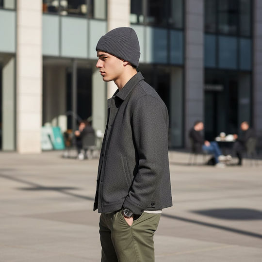 Beanie Unisex Σκούφος με Rib Πλέξη σε Γκρι χρώμα
