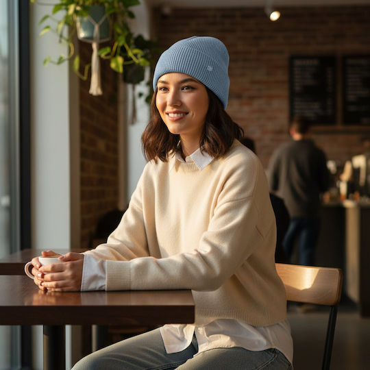 Beanie Unisex Σκούφος με Rib Πλέξη σε Μπλε χρώμα