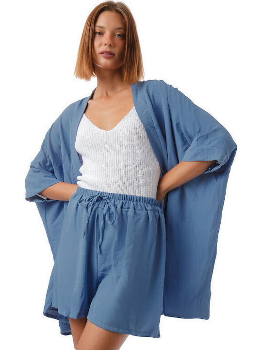 Set feminin pentru femei cu pantaloni scurți albaștri Raph