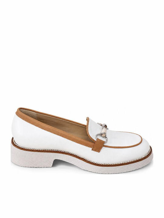 Leather Women's Loafers in Beige Color