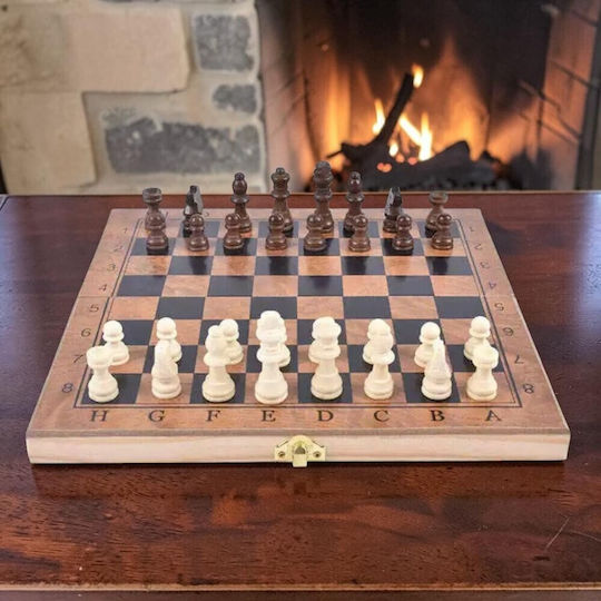 Backgammon/Șah Din Lemn Cu Pioni Pentru Backgammon Și Pioni De Șah 40x40cm