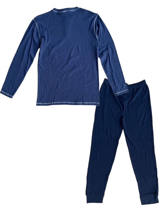 Ogham Herrenpyjama Winter Baumwolle Pyjama 7302 Blau