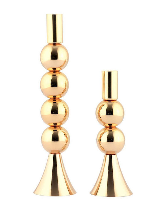 SteweHome Set Of Metal Candle Holders In Gold Colour 2 Pieces