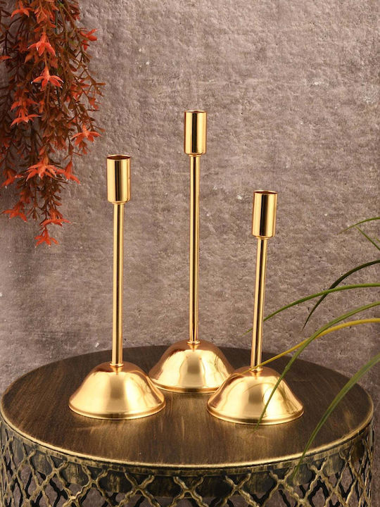 SteweHome Set of Metal Candle Holders in Gold Colour 3 Pieces