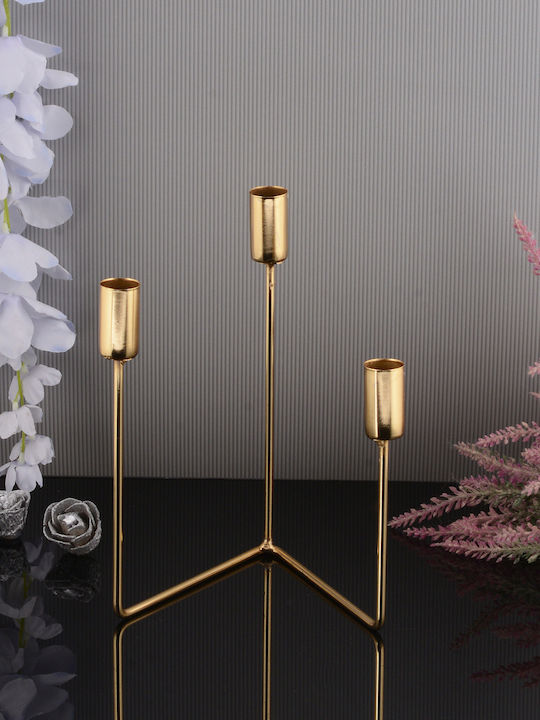 SteweHome Set Of Metal Candle Holders In Gold Colour 3 Pieces
