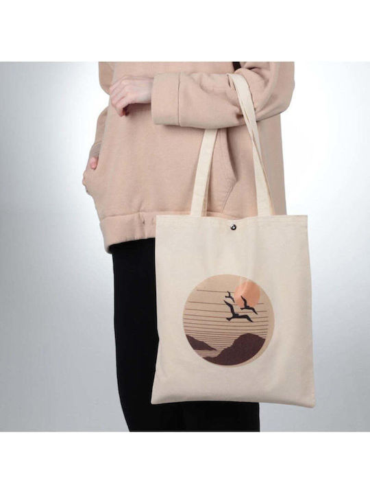 Enpapa Thick Fabric Shopping Bag Button Spring Type Beige 35x40 Cm