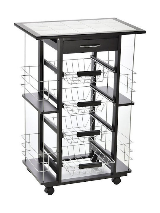 HomCom Τρόλεϊ Κουζίνας Ξύλινο 3 Θέσεων Μαύρο 57x37x83cm