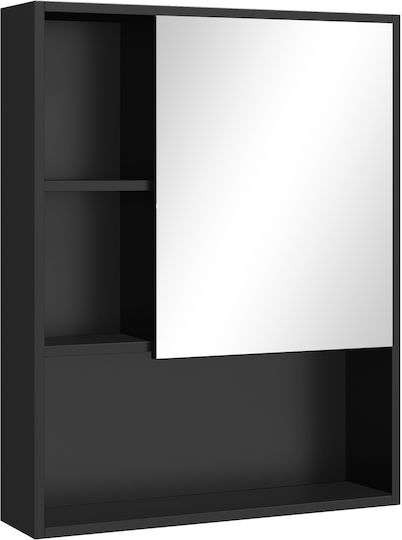 Kleankin 834-259V80BK Καθρέπτης από Μοριοσανίδα με Ράφι & Ντουλάπι 60x15cm Μαύρος