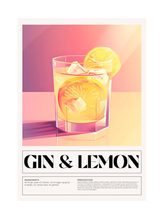 Poster Gin & Lemon Cocktail Pst25465 40cm X 50cm Μαύρη Ξύλινη Κορνίζα-71088pd154859f55321