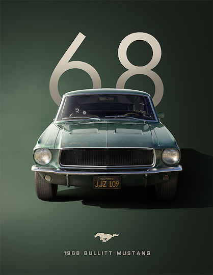 Poster 1968 Bullitt Mustang Cr003 40cm X 50cm Κορνίζα Φυσικό Ξύλου Μπεζ 62976pd156250f55316