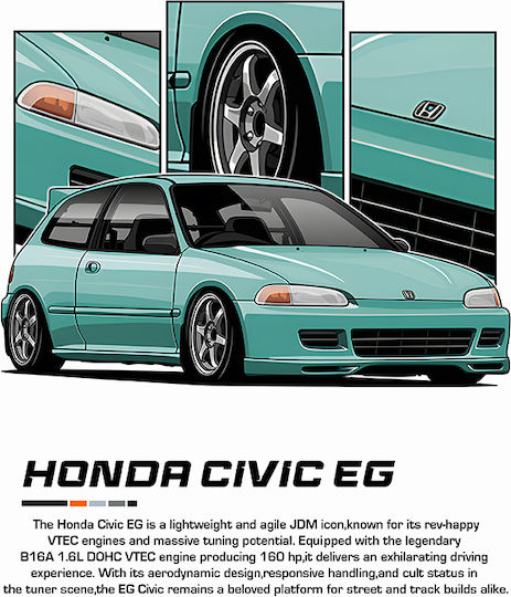Poster Honda Civic Eg Cr030 40cm X 50cm Frame Natural Wood Beige