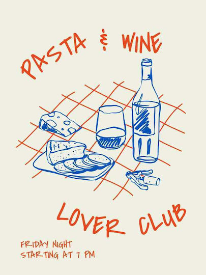 Poster Pasta & Wine Lovers Club Pst25350 40cm X 50cm Κορνίζα Φυσικό Ξύλου Μπεζ 62185pd156351f55316