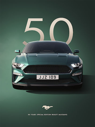 Poster 50 Years Mustang Car Cr001 40cm X 50cm Brown Wooden Frame