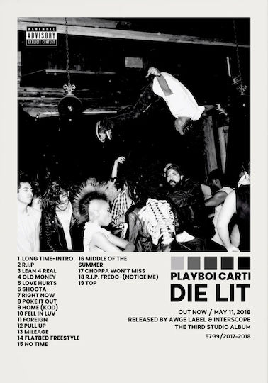 Music Poster Playboi Carti Die Lit Ms095 40cm X 50cm Κορνίζα Φυσικό Ξύλου Μπεζ 62431pd156301f55316