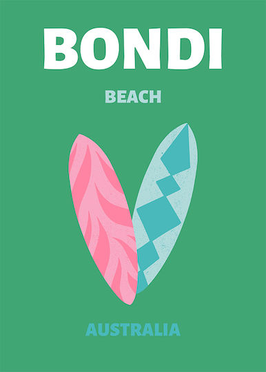 Плакат Bondi Beach Стенно Изкуство Pst25528 40см X 50см Рамка Естествено Дърво Бежово 64634pd155990f55316