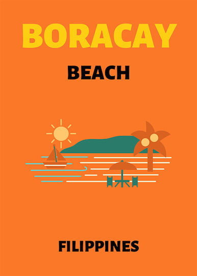 Плакат Boracay Beach Стенно Изкуство Pst25540 40см X 50см Рамка Естествено Дърво Бежово 64622pd155978f55316
